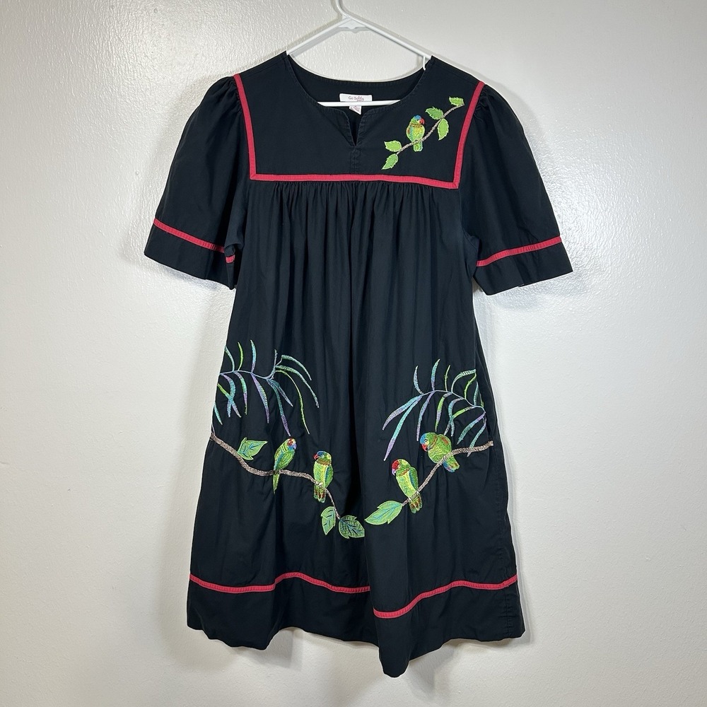 Go Softly Cotton Patio Dress Parrots Birds Tropical Women's L House Dress